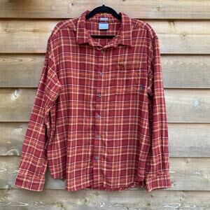 Columbia Red plaid flannel button up shirt XL